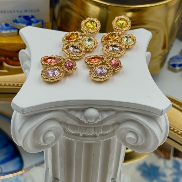 🆕 OSCAR DE LA RENTA 🧿 NWOT Lintzer Embellished Drop Earrings - Pastel Gemstone - Picture 14 of 14